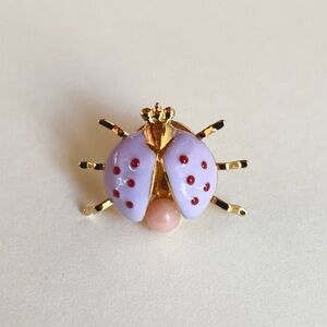 Ladybug Pin Brooch with Angel Skin Coral Bead (Lavender and Red Enamel on Gold)